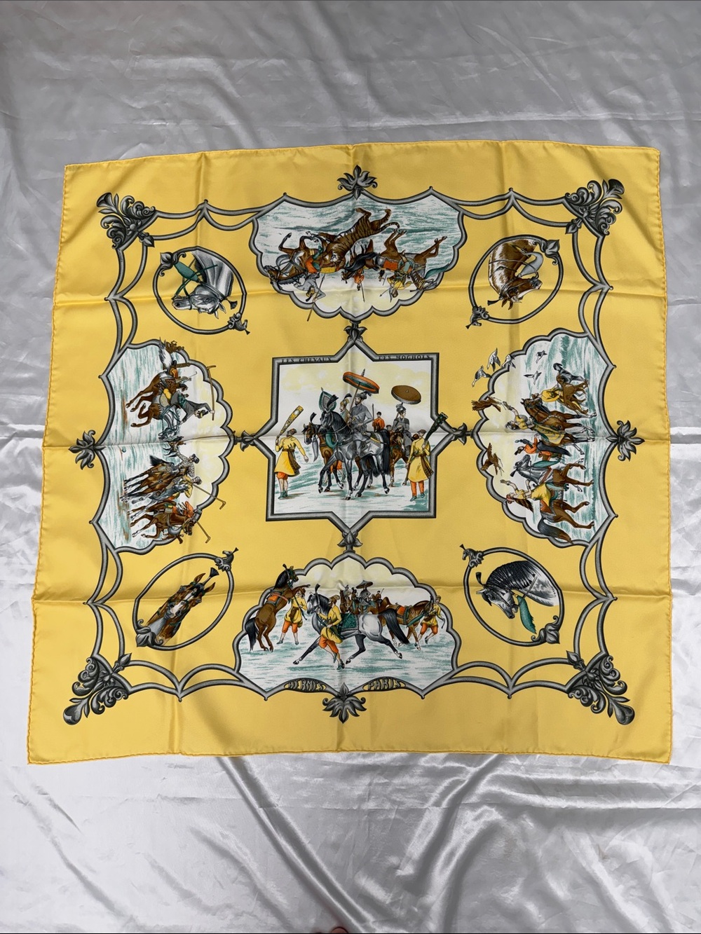 Vintage Hermès Les Chevaux des Moghols Silk Scarf - Yellow Scarf EUC